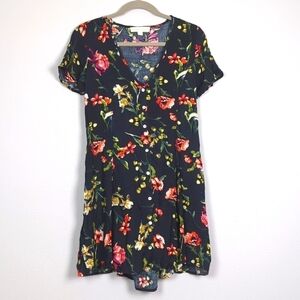 Love Stitch Floral Black Button Down Dress Size Small